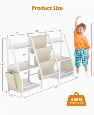 2-in-1 Kids Bookshelf and Toy Storage Organizer with Fabric Bins