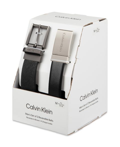 Мужской подарочный набор ремней Calvin Klein, 2 шт, цвет: Чёрный / Коричневый