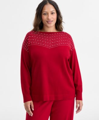 Plus Size Embellished Boat-Neck Sweater