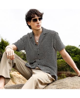 Men's Midnight Black & Powder White Contrast Rhombus Oversized Shirt