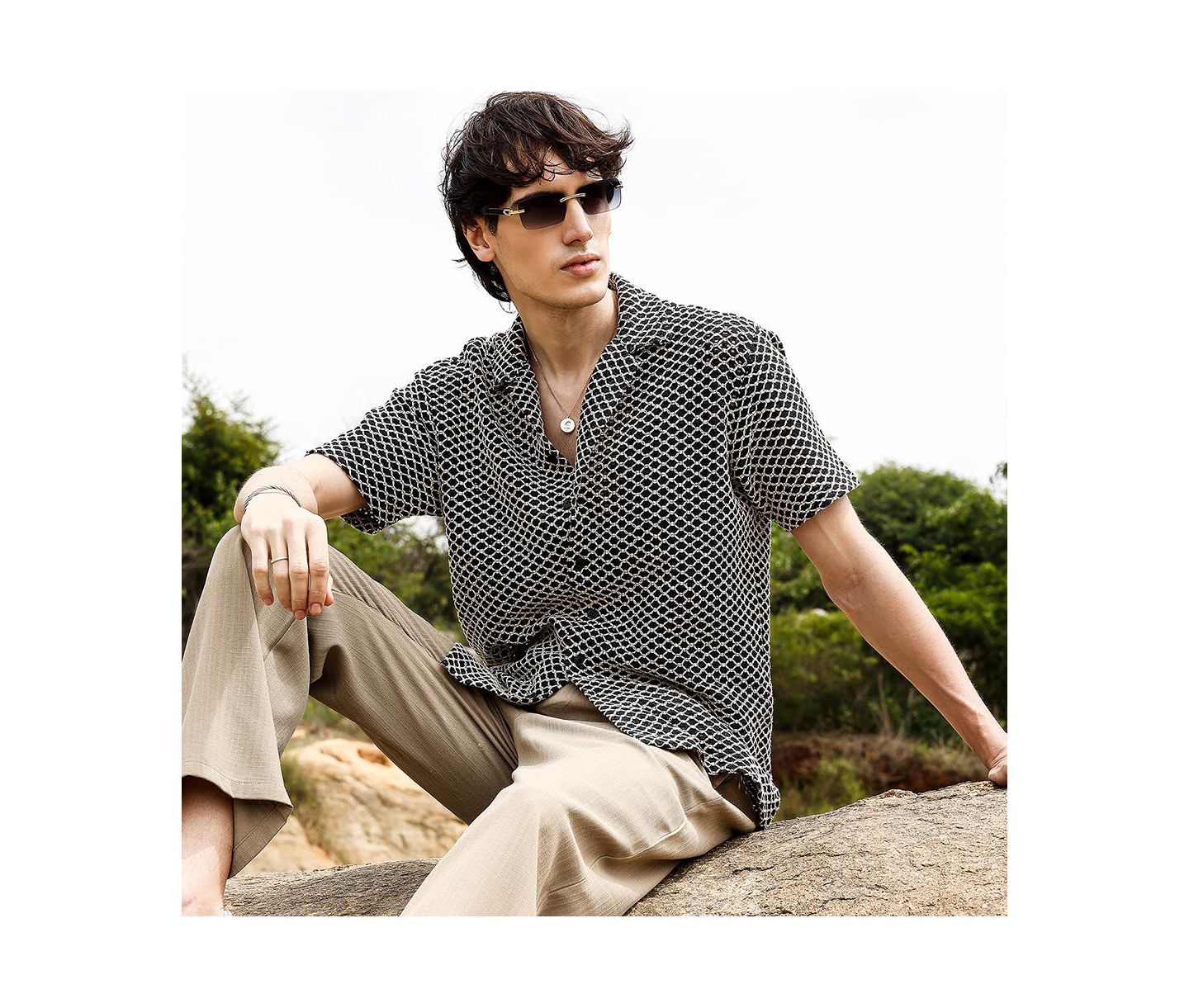 Мужская рубашка Cahoot Campus Sutra Contrast Rhombus Oversized, цвет: Чёрный — фото 2