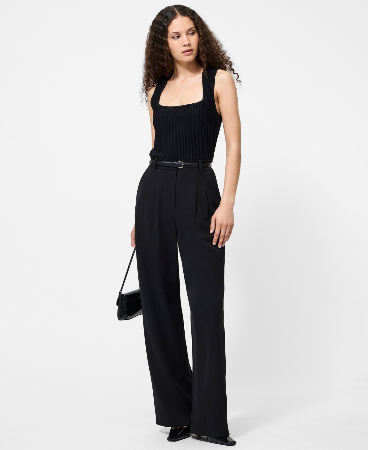 French Connection Ottoman Crinkle Sleeveless Top In Black