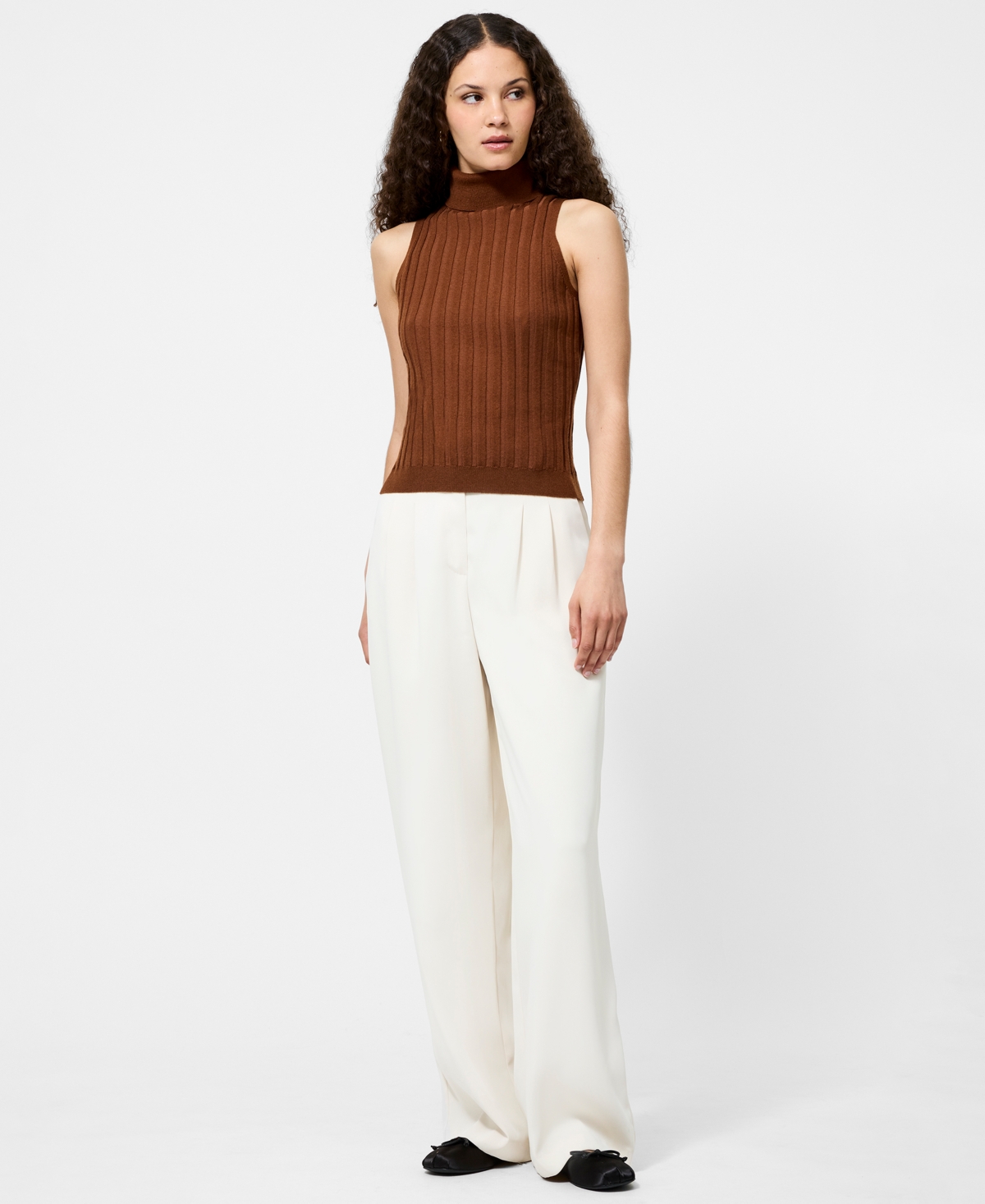 French Connection Padma Fine Knit Turtleneck Tank Top In Brown