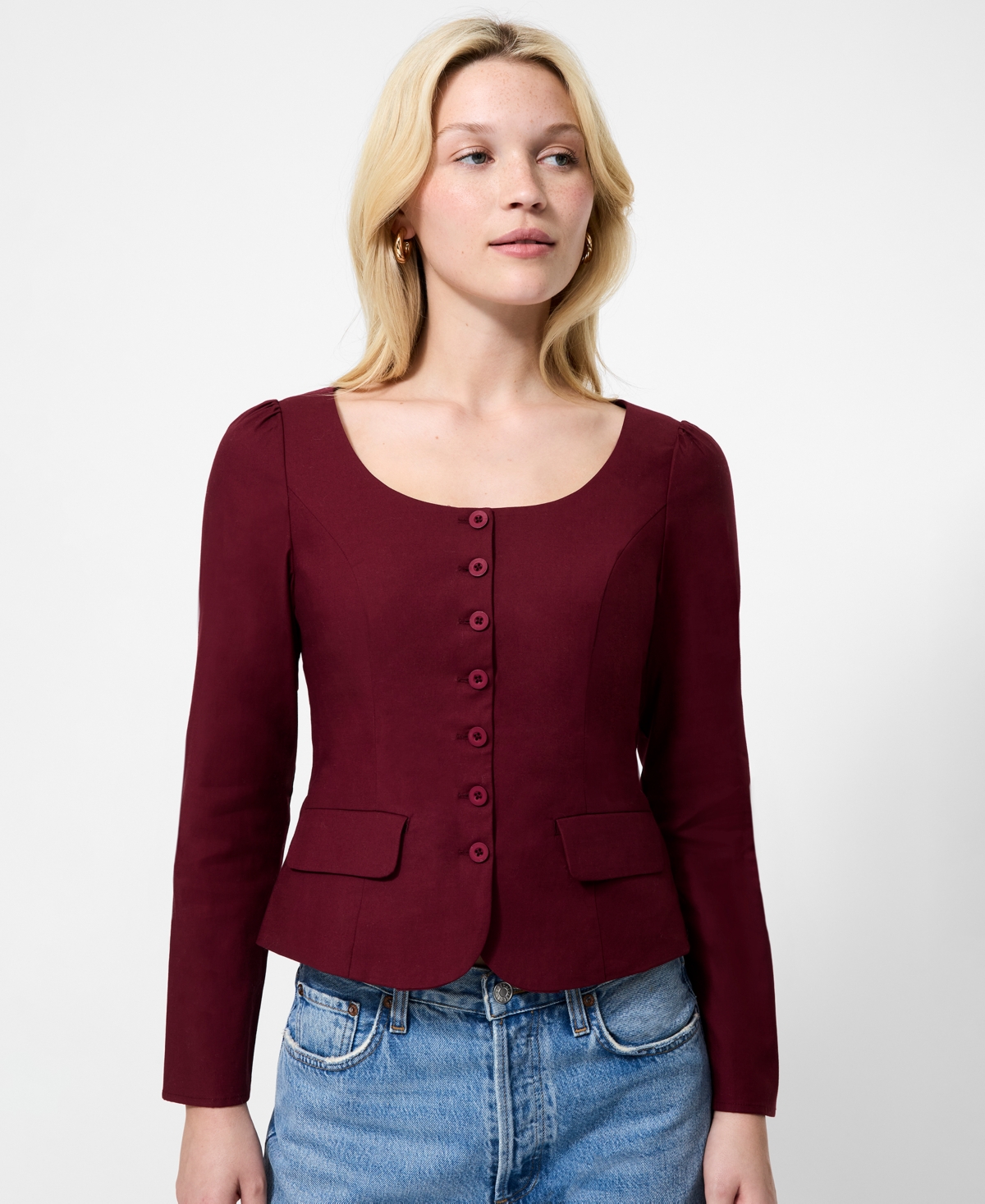 French Connection Women's Long Sleeves Poplin Top In Brown