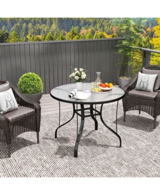38" Round Patio Table, Tempe Glass Outdoor Dining Table,