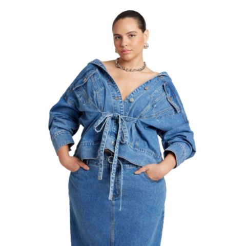 Женские куртки ELOQUII Plus Size Denim Jacket With Cinched Waist