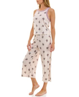 Women's 2-Piece Contrast Binding Sleeveless T-Shirt and Pajama Set