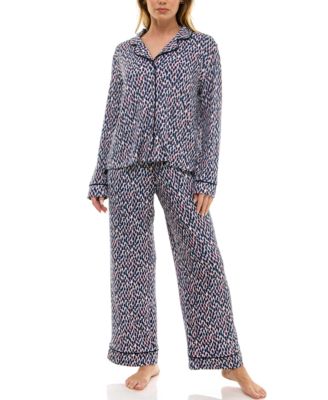 Women's 2-Piece Long Sleeve Top and Printed Pajama Set