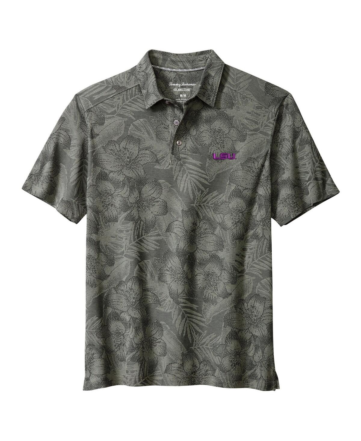 Tommy Bahama Men's Gray Lsu Tigers Palm Fresco Hibiscus Islandzone Polo Shirt In Gray