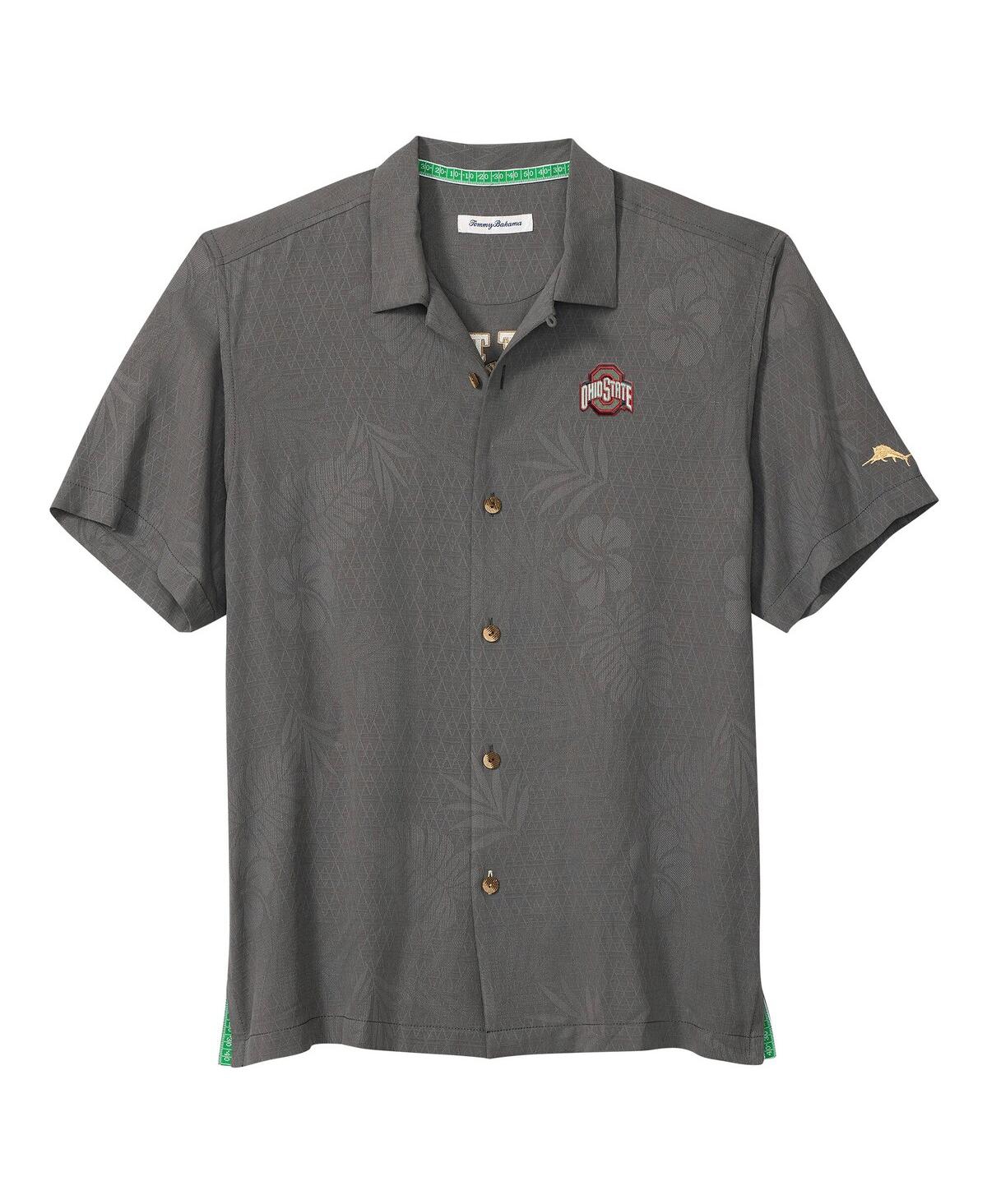 Tommy Bahama Men's Gray Ohio State Buckeyes Catch Of The Day Camp Button-up Shirt In Gray