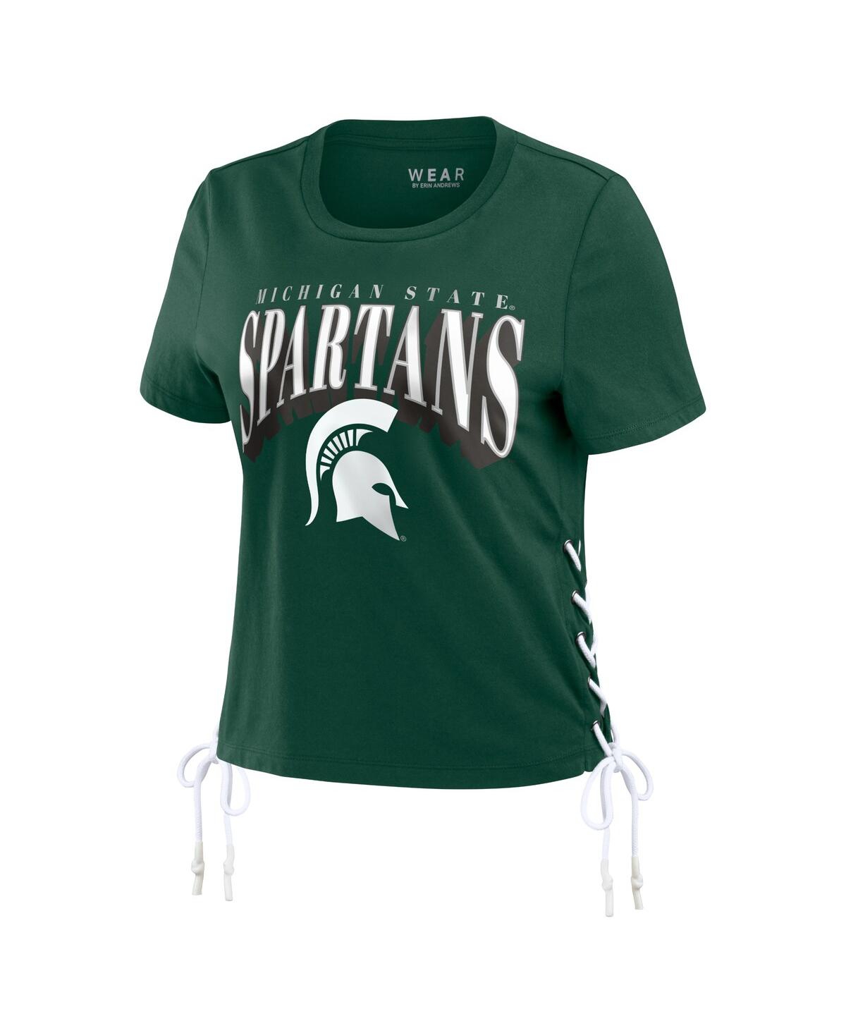 Wear by Erin Andrews Women's Green Michigan State Spartans Side Lace-Up Modest Crop T-Shirt