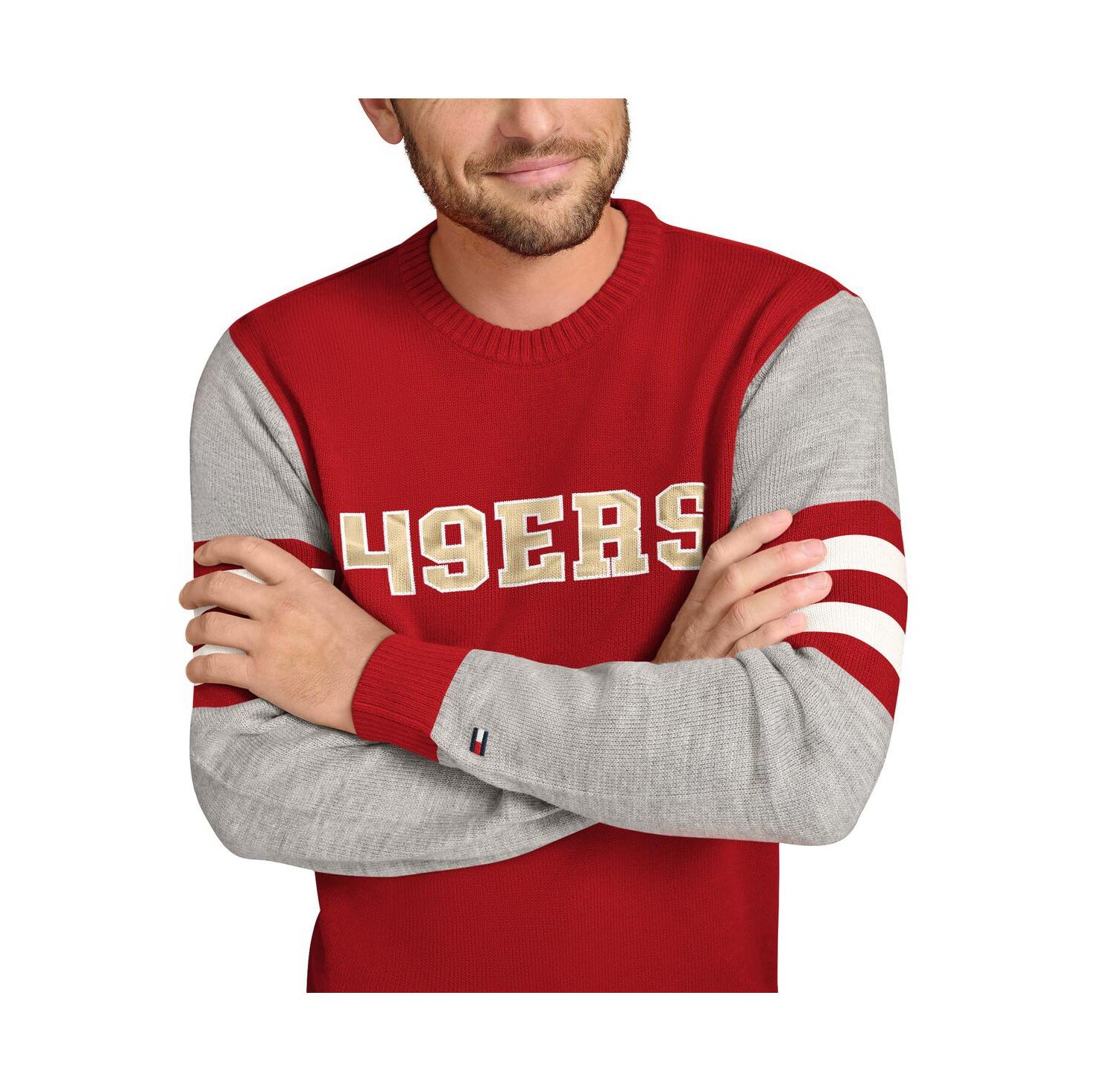 Men's Scarlet/Heather Gray San Francisco 49ers Acrylic Crewneck Pullover Sweatshirt