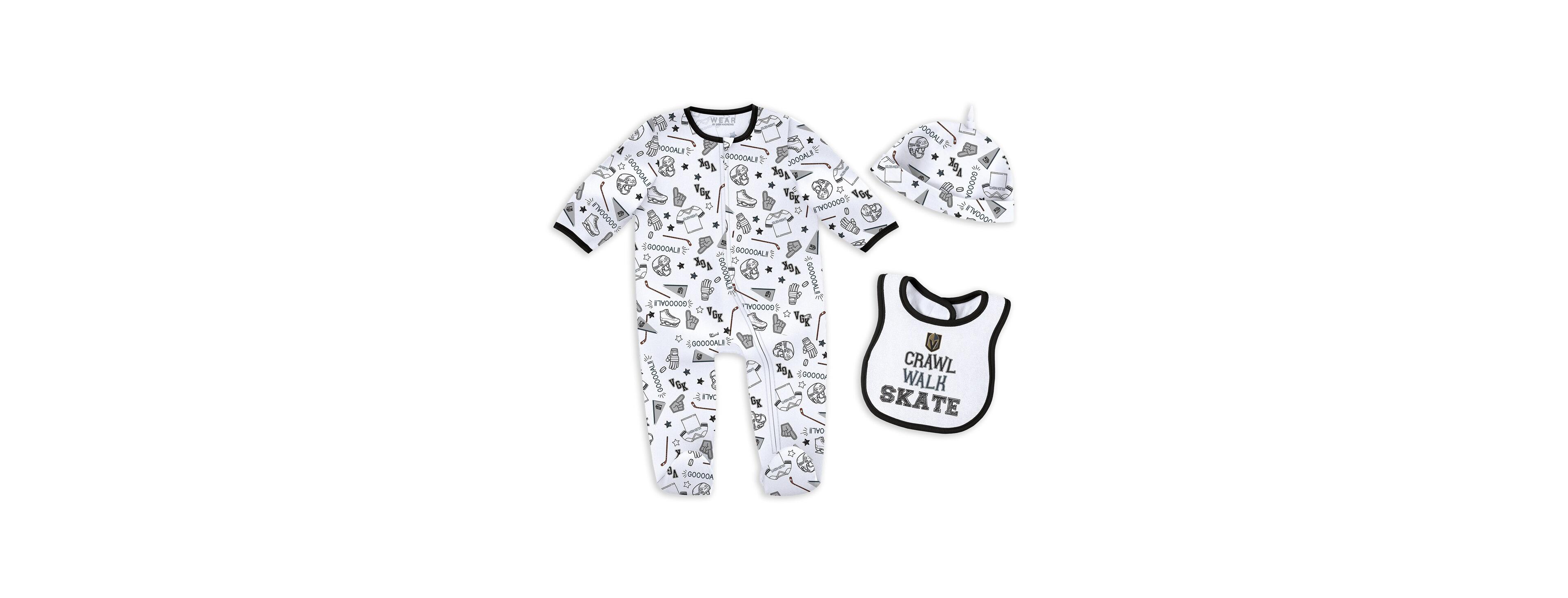 Wear by Erin Andrews Baby Boys and Girls Vegas Golden Knights Sleep and Play Sleeper Set with Bib