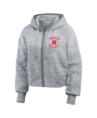 Women's Heather Gray Nebraska Huskers Wear Speckle Double-Hit Raglan Full-Zip Hoodie