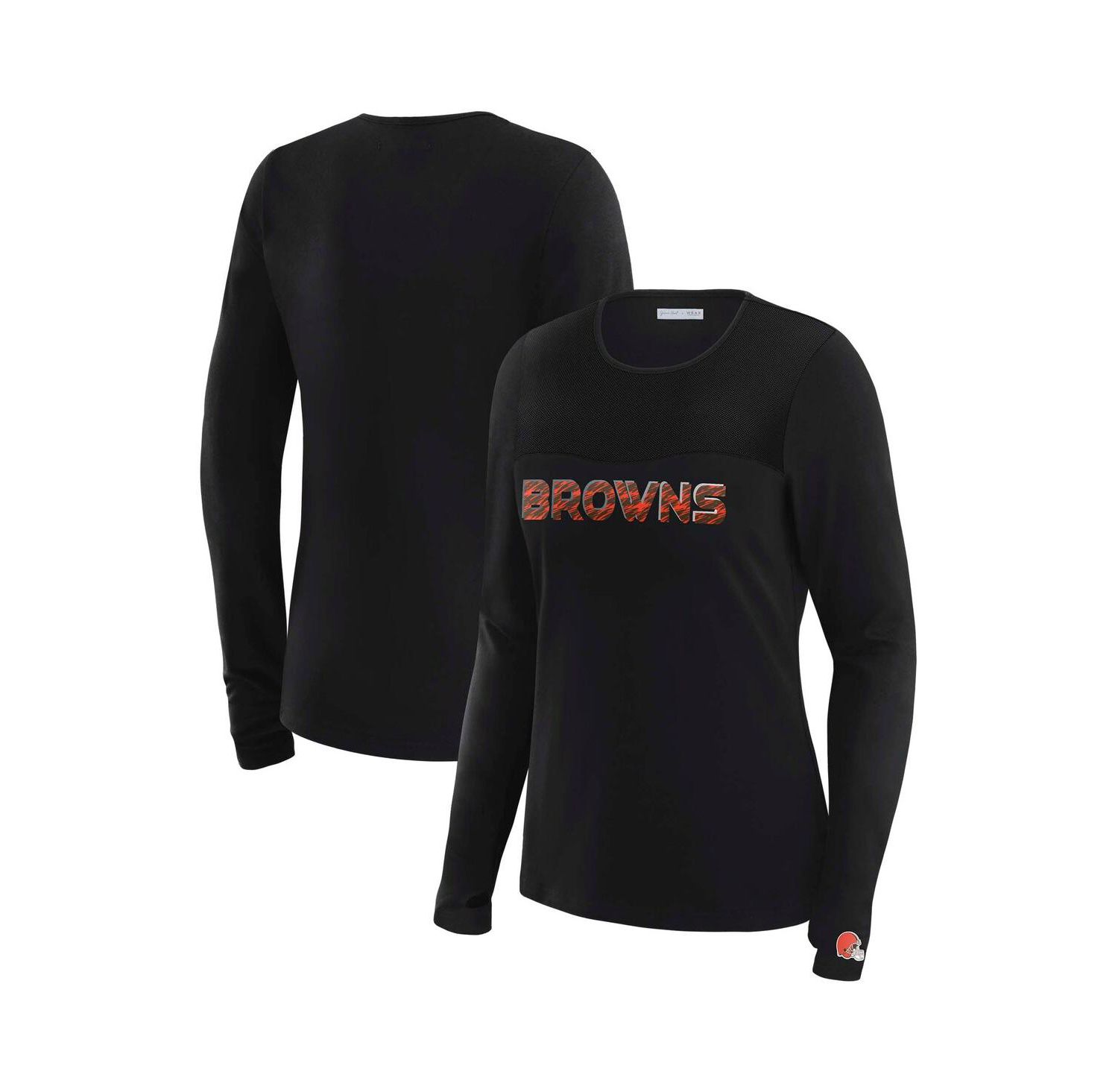 Women's x Gracie Hunt Black Cleveland Browns Mesh Panel Long Sleeve T-Shirt