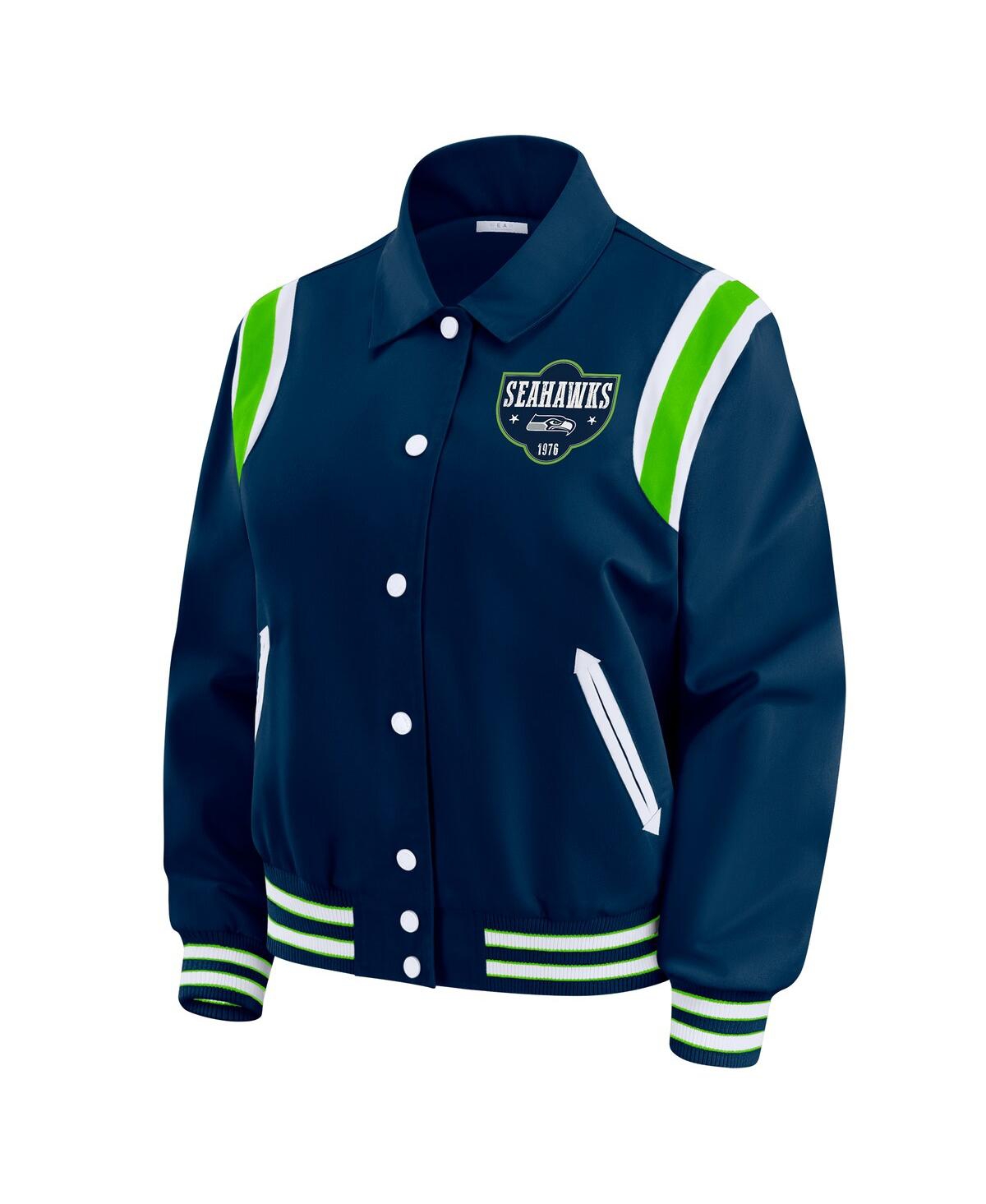 Wear By Erin Andrews Women's College Navy Seattle Seahawks Varsity Lightweight Full-snap Jacket In Blue