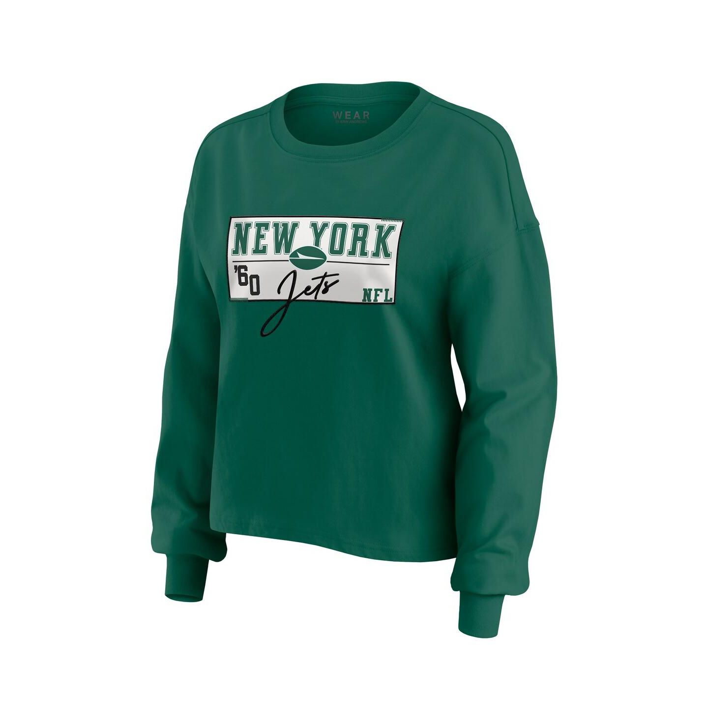 WEAR by Erin Andrews Women's 2-Piece Green New York Jets Heavy Rugby Jersey Long Sleeve T-Shirt and Shorts Lounge Set — фото 2