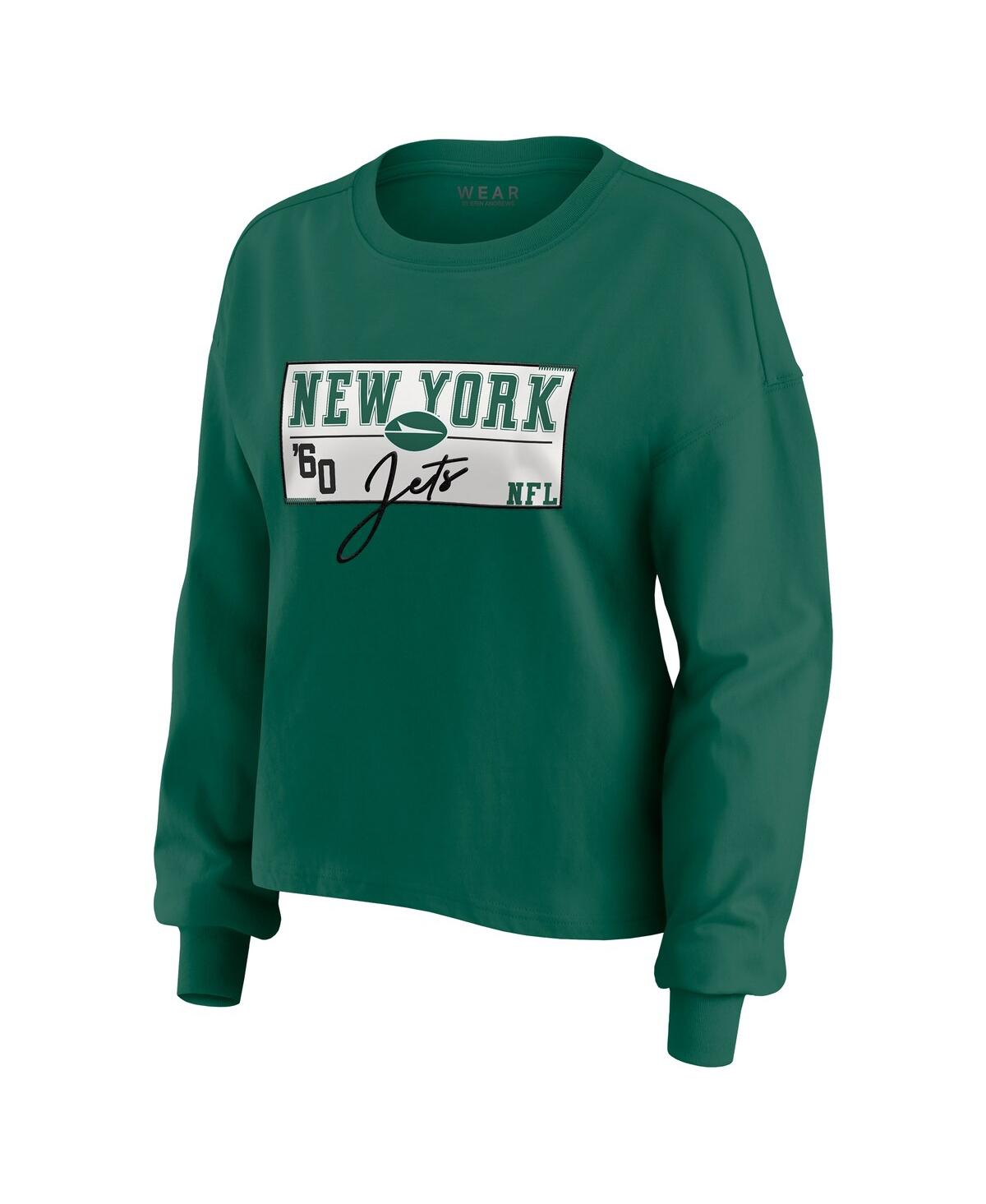 Wear by Erin Andrews Women's Green New York Jets Heavy Rugby Jersey Long Sleeve T-Shirt Shorts Lounge Set