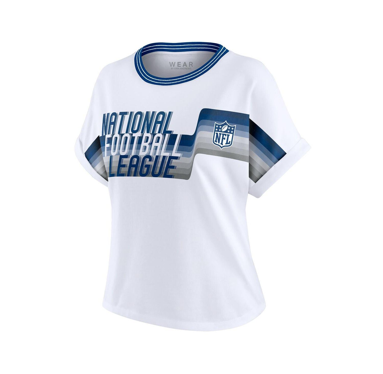 Women's White NFL Cropped Center Stripe Dolman T-Shirt