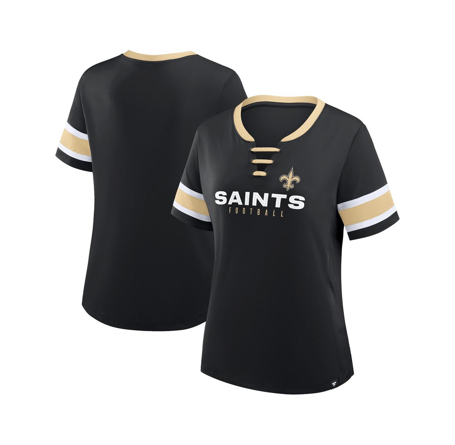 Women's Black New Orleans Saints Redzone Draw Play Athena Lace-Up T-Shirt