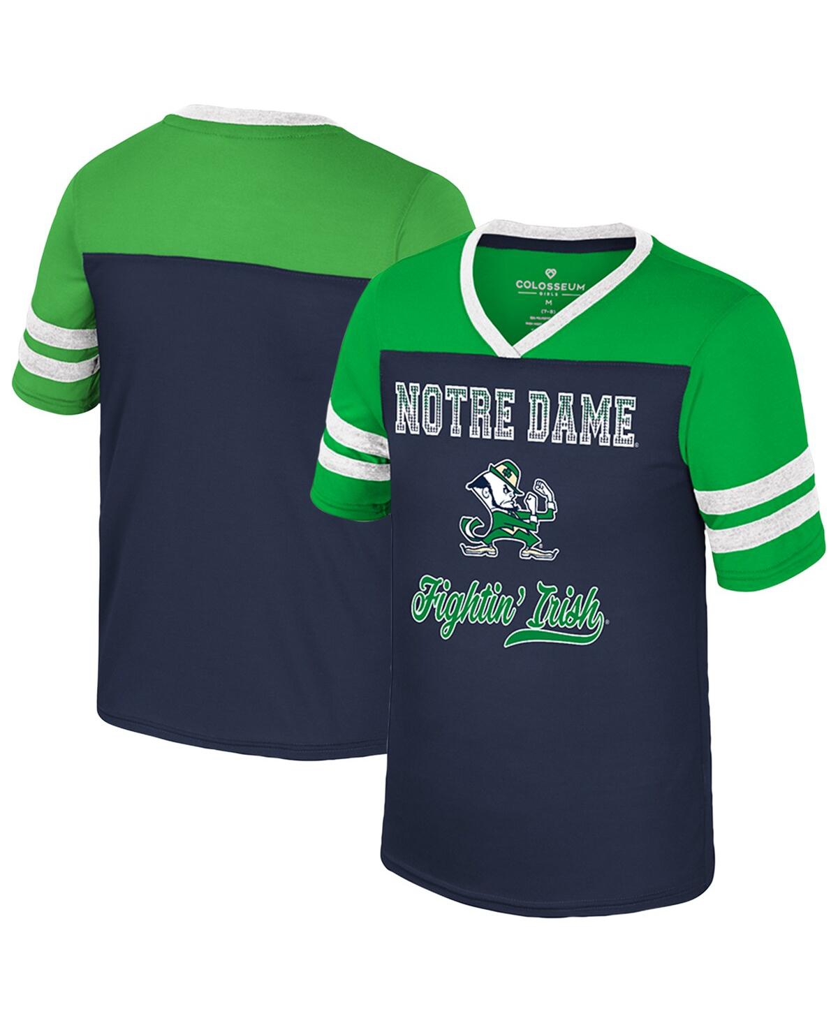 Colosseum Big Girls Navy Notre Dame Fighting Irish Princess Bubblegum Bling T-Shirt