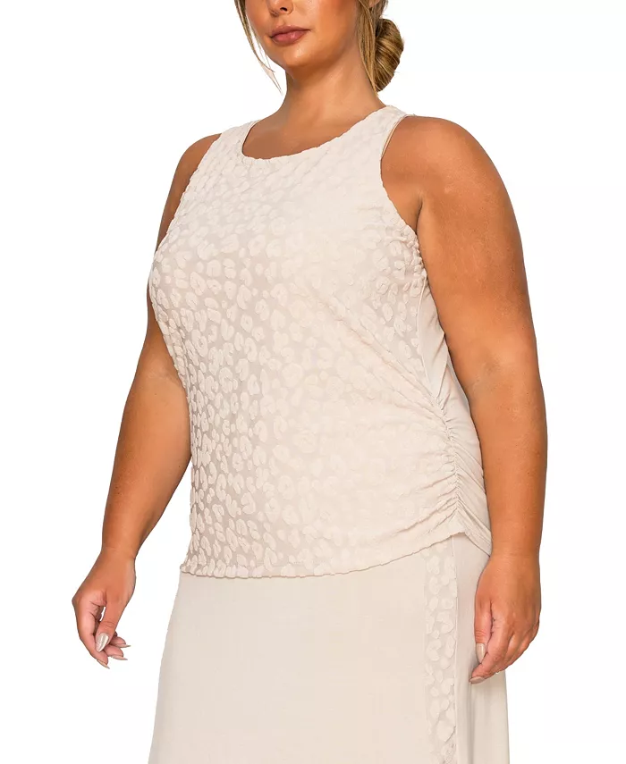 Plus Size Cheetah Burnout Side Ruched Tank Top - thumbnail 3
