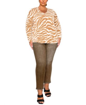Plus Size Textured Zebra V Neck Dolman Top