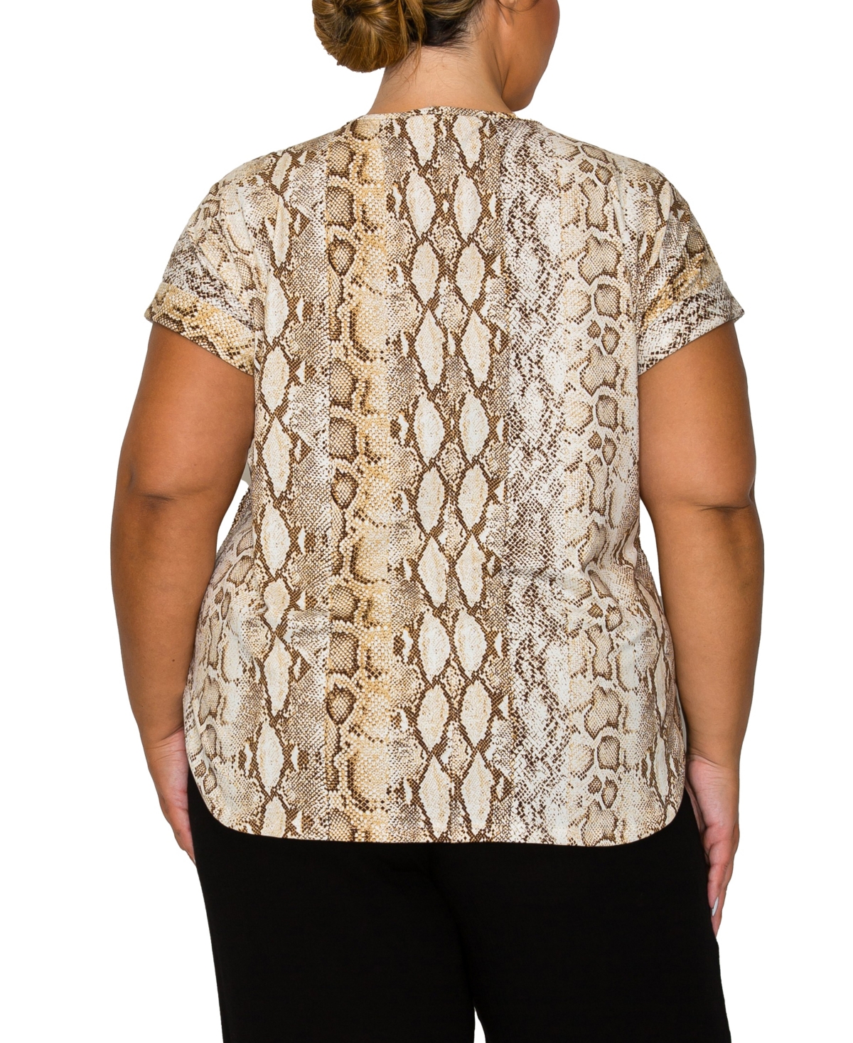 Coin 1804 Plus Size Python Rolled Short Sleeve Top In Brown