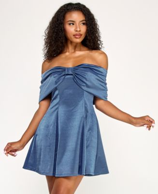 knee length dresses for ladies Loveshackfancy Women's Solina Ribbon Denim Minidress - Bow Chambray main image 1