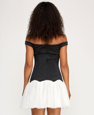 Juniors' Off-The-Shoulder Drop-Waist Dress