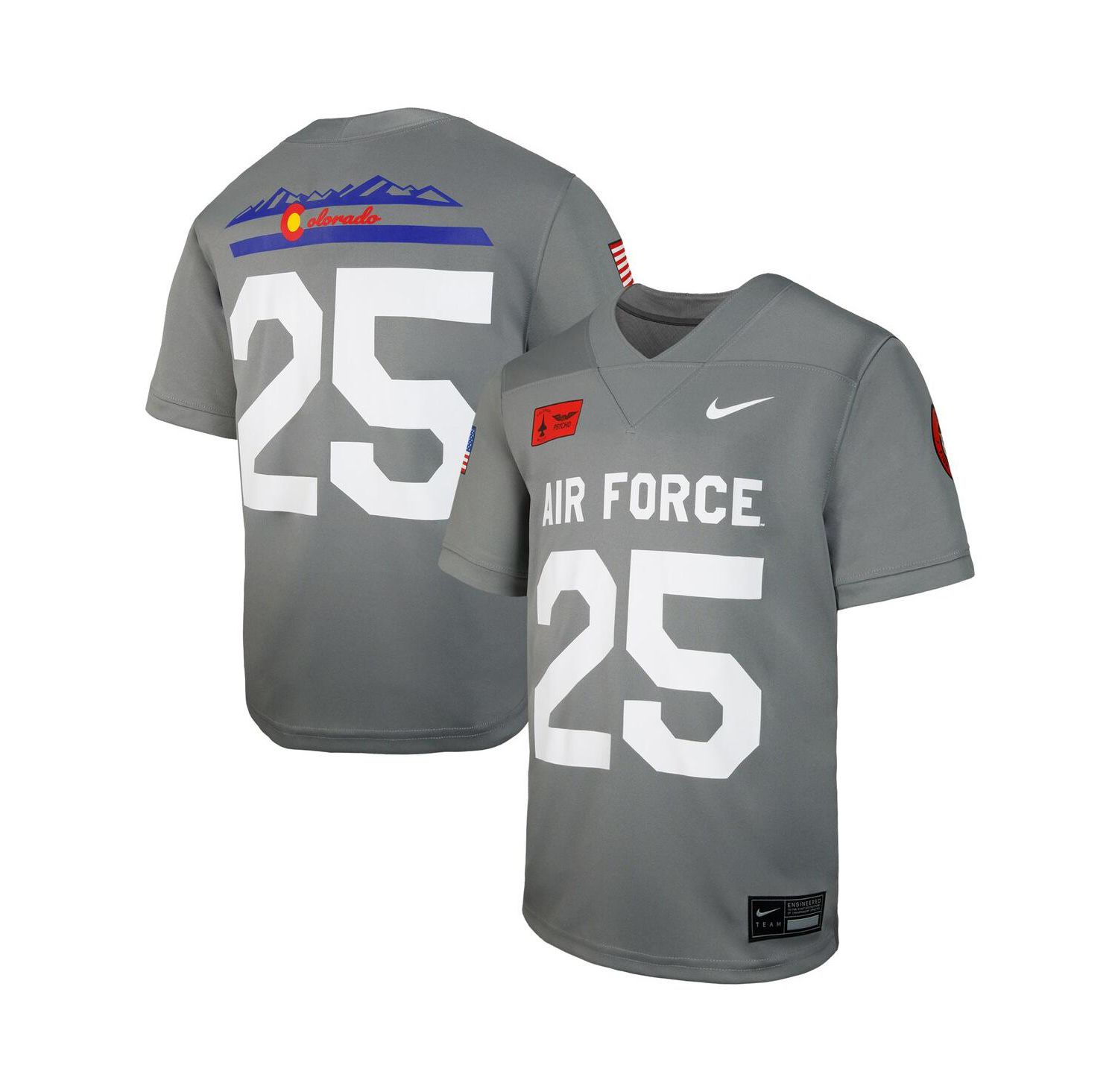 Big Boys and Girls 25 Gray Air Force Falcons APLS Fighting Falcon Collection Football Game Jersey
