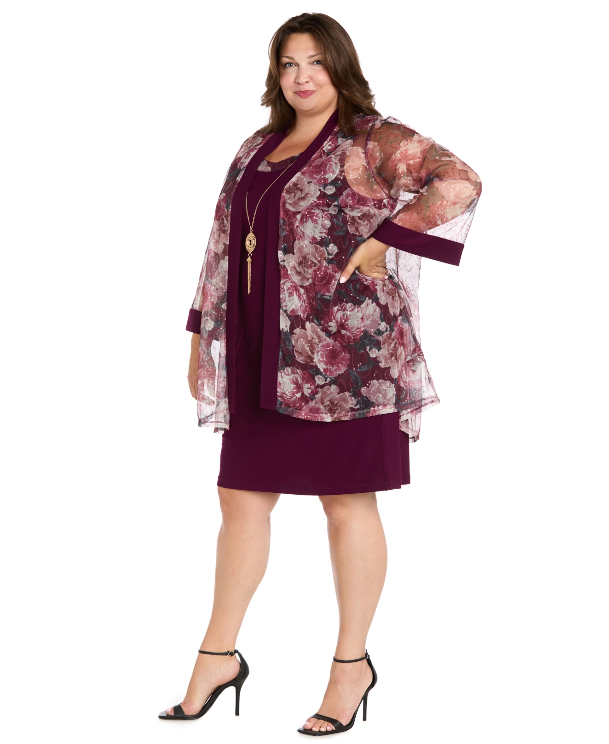 R & M Richards Plus Size 2-piece Floral Jacket And Scoop Neck Dress In Animal Print