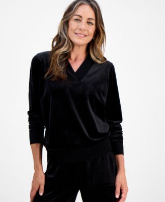Style & Co - Petite Easy V-Neck Long-Sleeve Velour Top