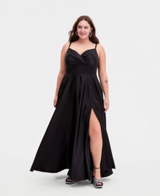 Trendy Plus Size Spaghetti Strap V-Neck Pleated Gown