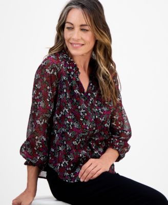 Petite Romance Ditsy Shine Top, Macy's Exclusive