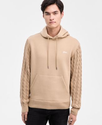 GUESS Men's Cable-Knit Sleeve Hoodie - Macy's