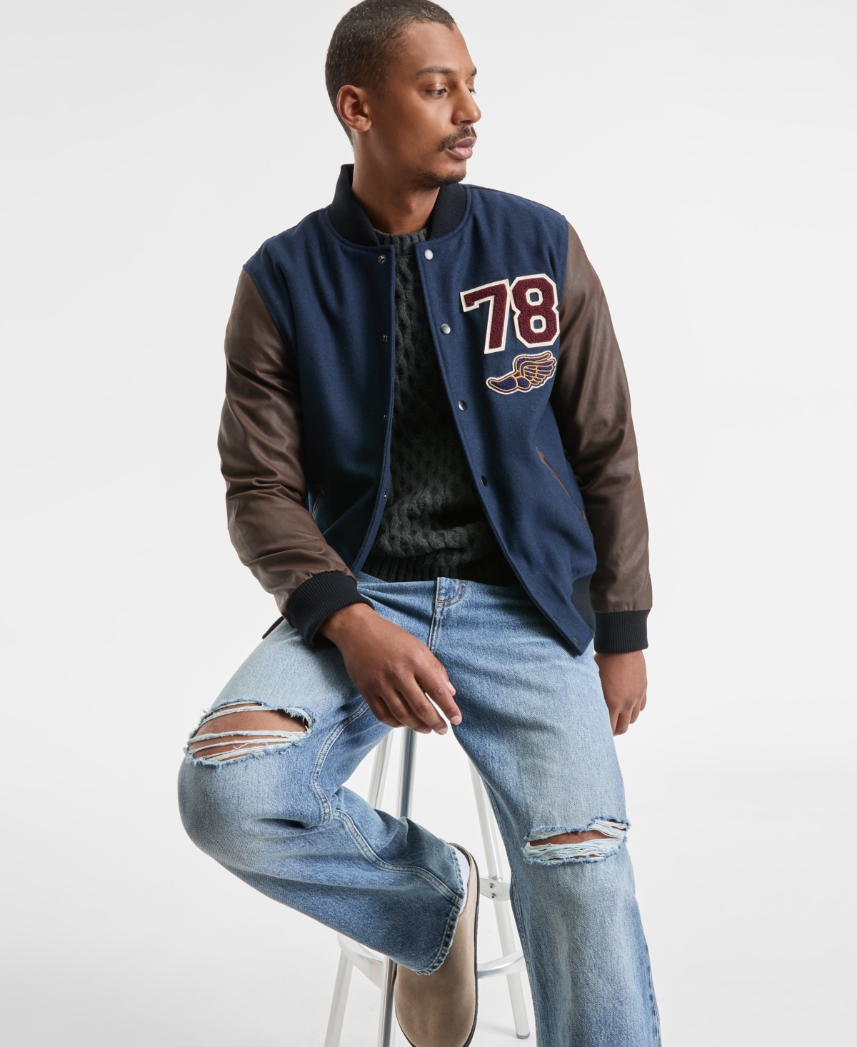 Sun + Stone Men's Harris Varsity Bomber Jacket, Macy's Exclusive