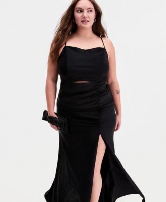 Trendy Plus Size Illusion-Midriff Square-Neck Gown