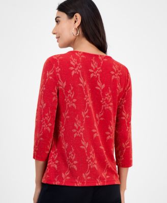 Petite Leafy-Floral Shine Party Jacquard Top, Macy's Exclusive 