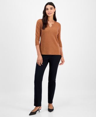 Petite Shine Stripe Jacquard Keyhole Top, Macy's Exclusive 