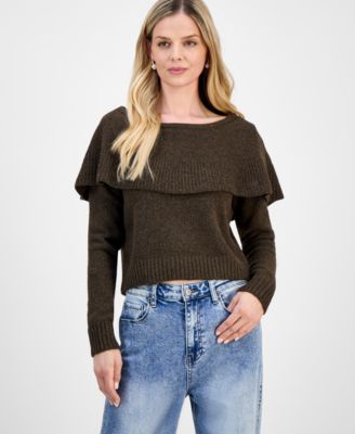 And Now This - Petite Cape-Overlay Long-Sleeve Sweater
