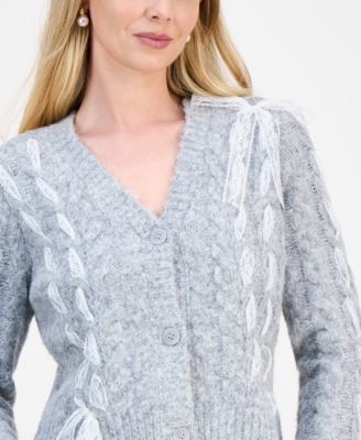 Petite V-Neck Lace-Bow Button-Front Cardigan, Macy's Exclusive 