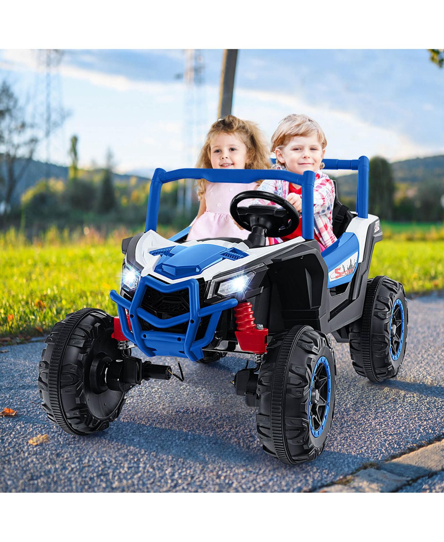 Детская игрушка Costway 24V 2-Seater Ride On UTV, 4 x 100W Engine, 4WD/2WD Switchable, Remote Control, For Up to 2 Players, от 3 лет, цвет: Синий — фото 2