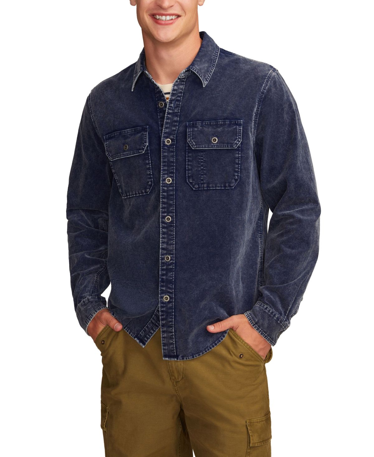 Мужская повседневная рубашка цвета индиго с длинными рукавами