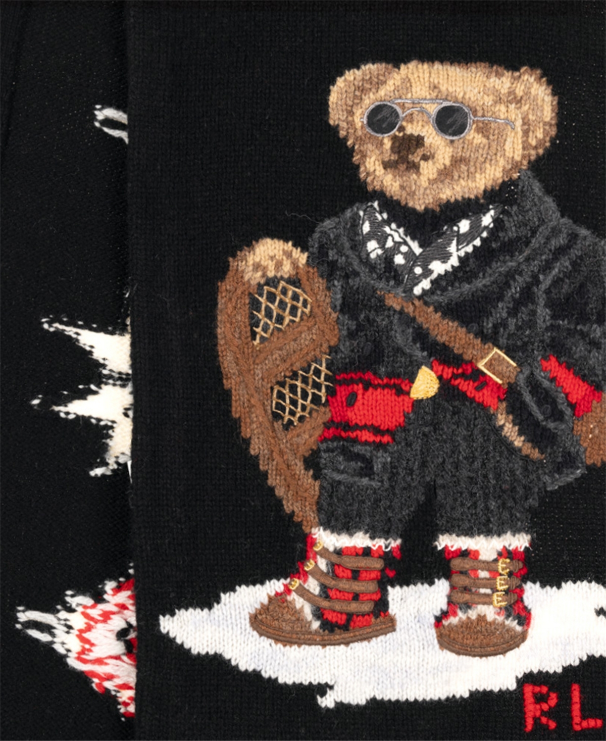 Polo Ralph Lauren Teddy Bear Motif Merino-wool Scarf In Black