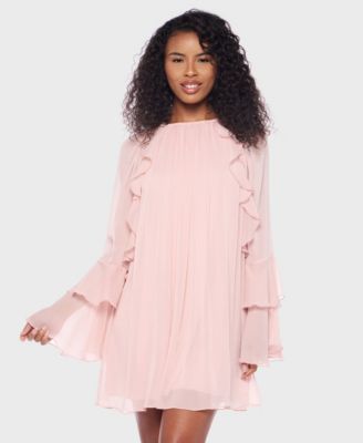 Juniors' Ruffled Chiffon Long-Sleeve Dress