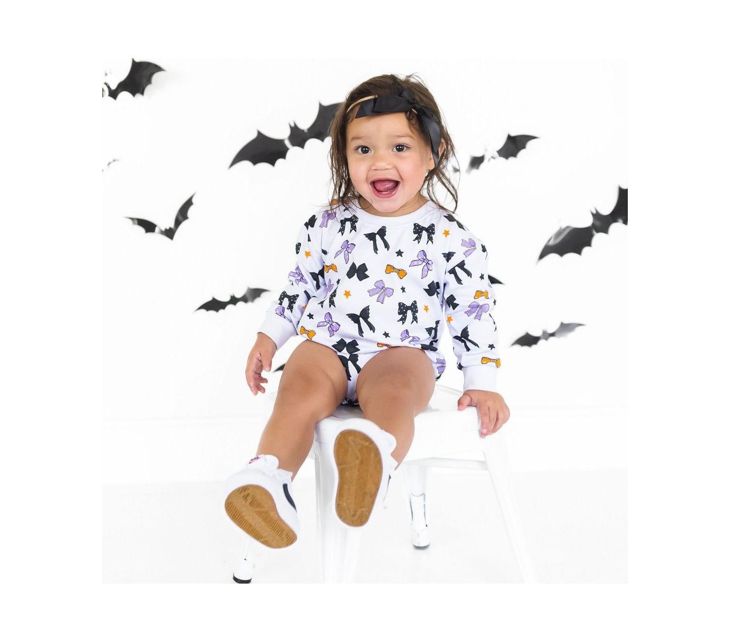 Baby Girl Spooky Bows Halloween Long Sleeve Romper