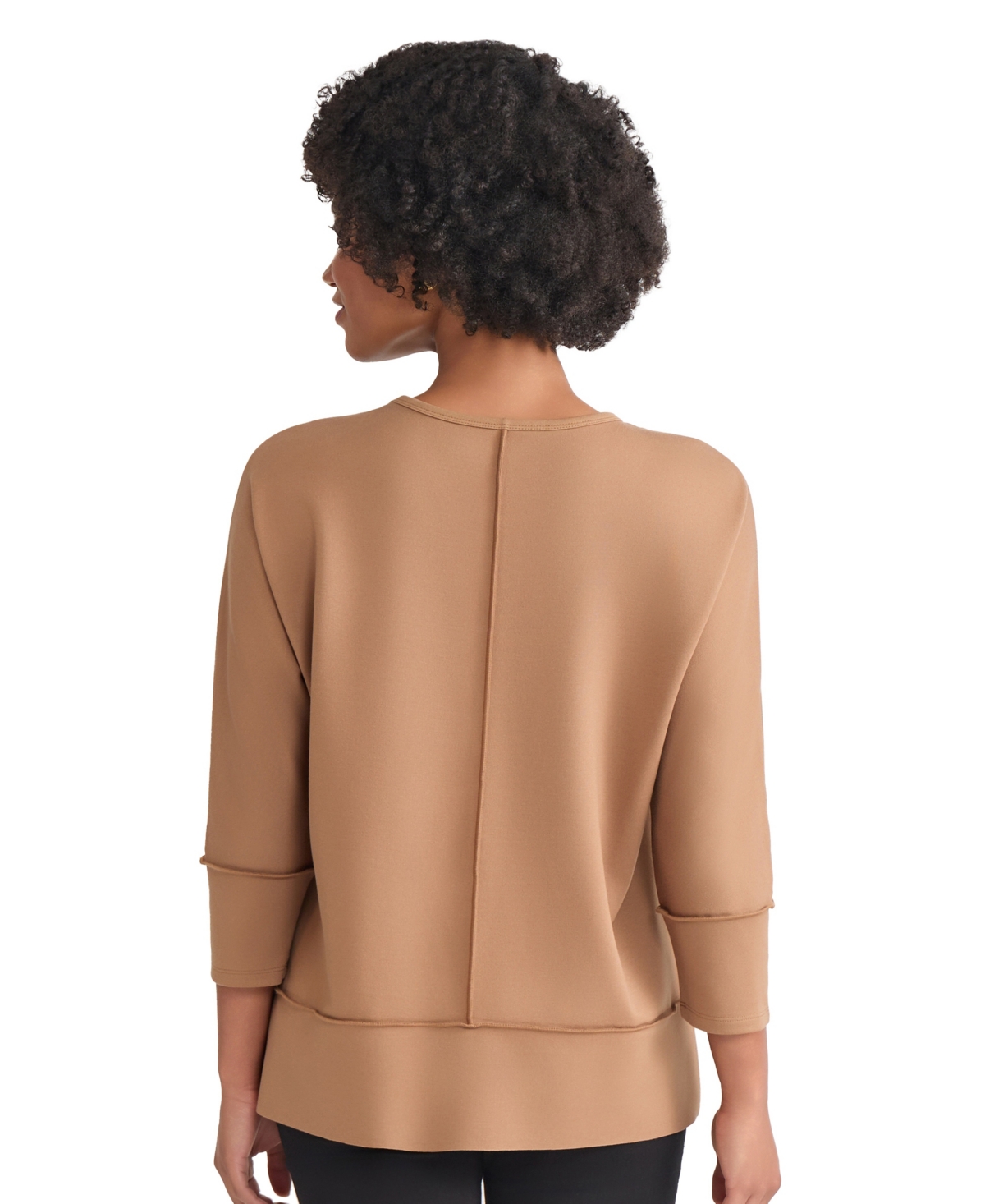 Jones New York Petite Serenity Knit 3/4 Sleeve Tunic Top In Brown