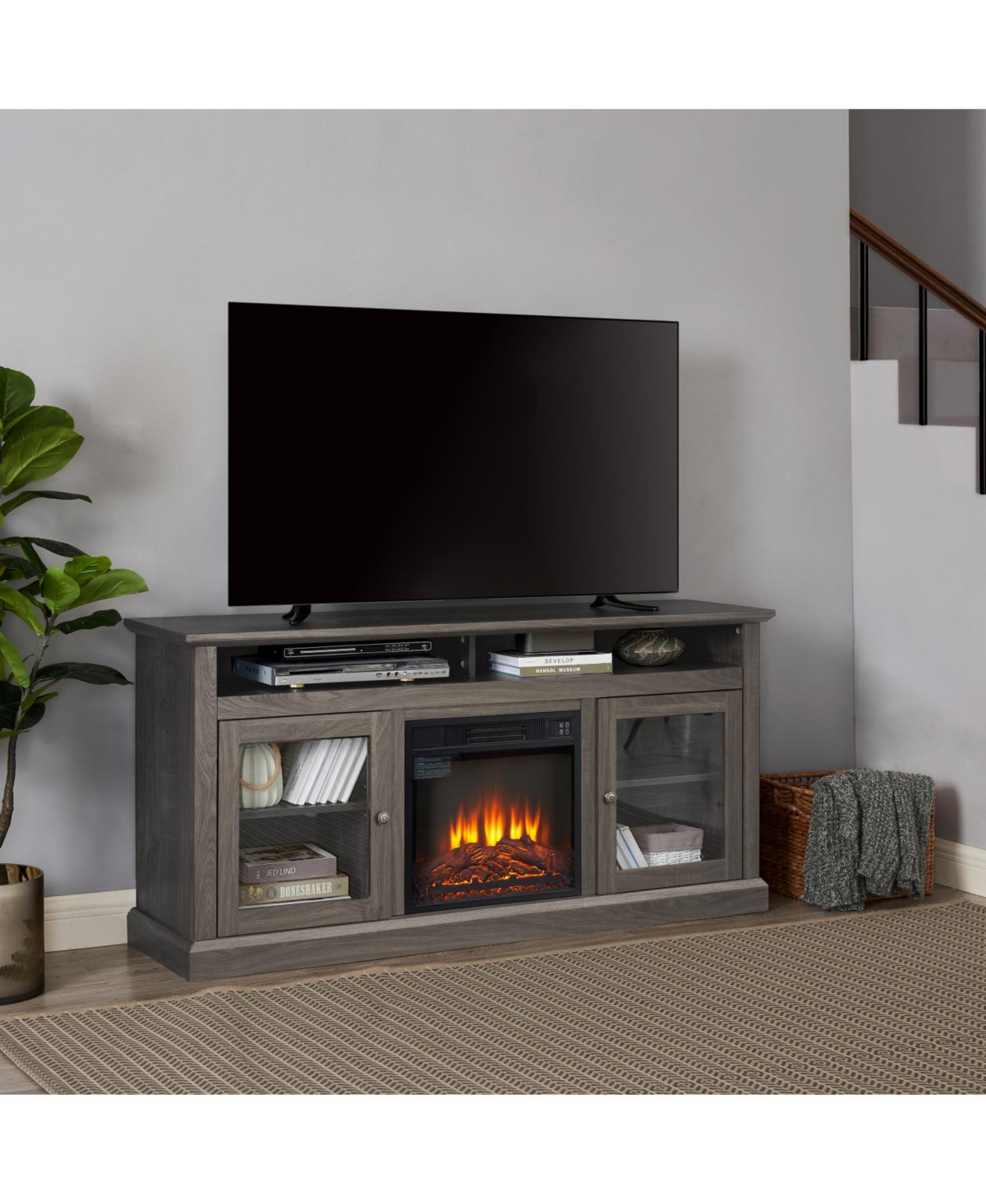 Streamdale Contemporary Tv Console with Fireplace (60"W)