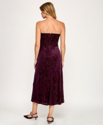 Juniors' Burnout Velvet Sleeveless Scarf Midi Dress